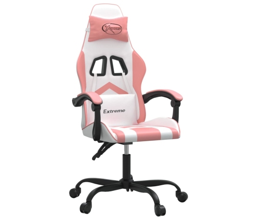 Silla gaming giratoria cuero sintético blanco y rosa