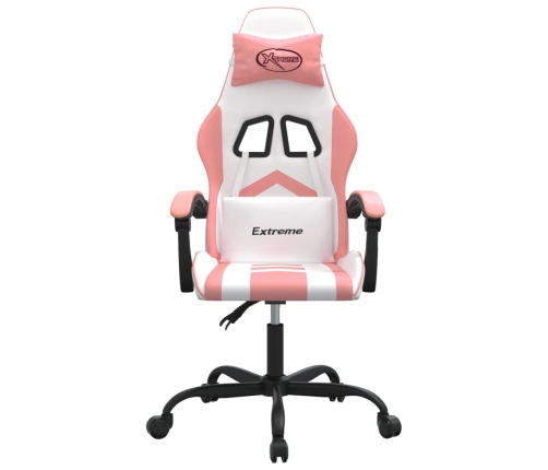 Silla gaming giratoria cuero sintético blanco y rosa