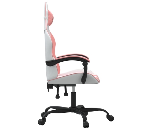 Silla gaming giratoria cuero sintético blanco y rosa