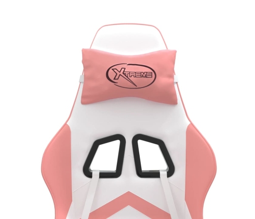 Silla gaming giratoria cuero sintético blanco y rosa