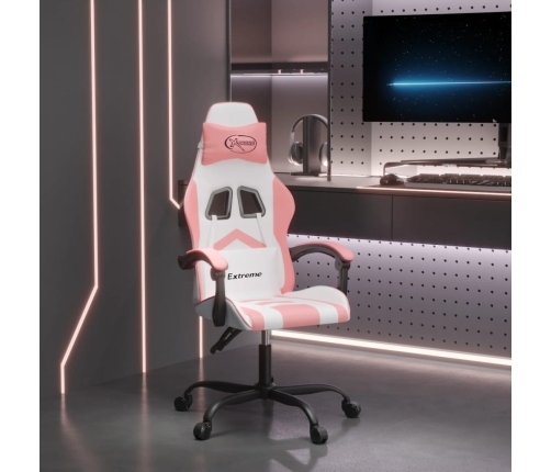 Silla gaming giratoria cuero sintético blanco y rosa