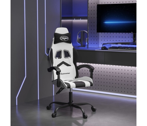 Silla gaming giratoria cuero sintético blanco y negro