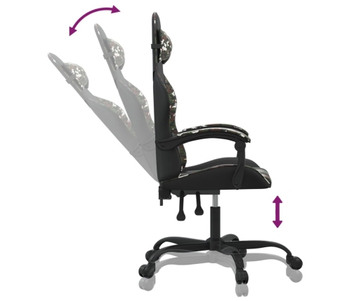 Silla gaming giratoria cuero sintético negro y camuflaje