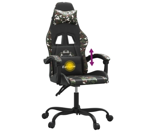 Silla gaming giratoria cuero sintético negro y camuflaje