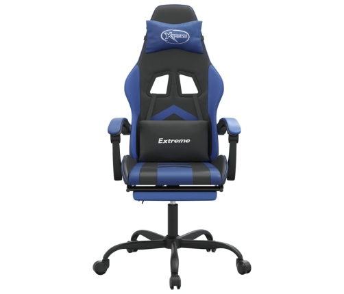 Silla gaming giratoria y reposapiés cuero sintético negro azul