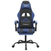 Silla gaming giratoria y reposapiés cuero sintético negro azul