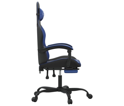 Silla gaming giratoria y reposapiés cuero sintético negro azul