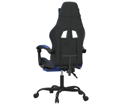 Silla gaming giratoria y reposapiés cuero sintético negro azul