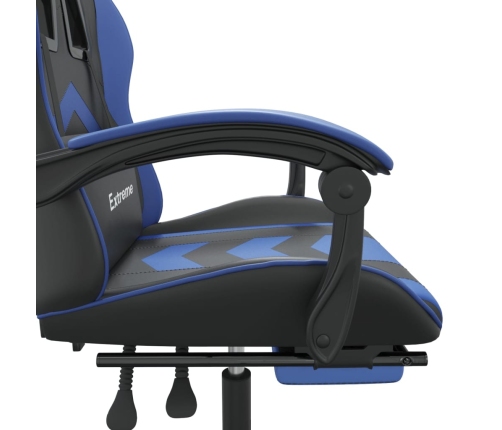 Silla gaming giratoria y reposapiés cuero sintético negro azul