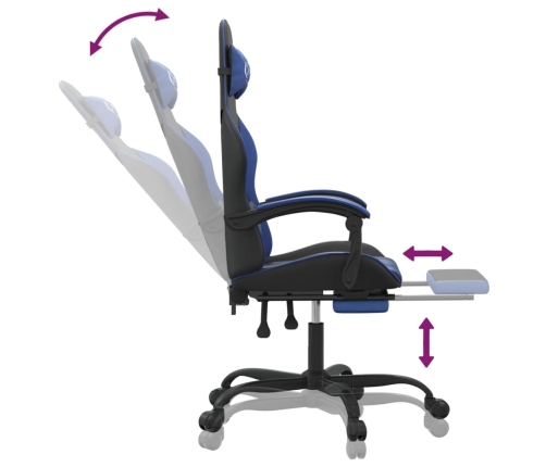 Silla gaming giratoria y reposapiés cuero sintético negro azul