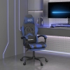 Silla gaming giratoria y reposapiés cuero sintético negro azul