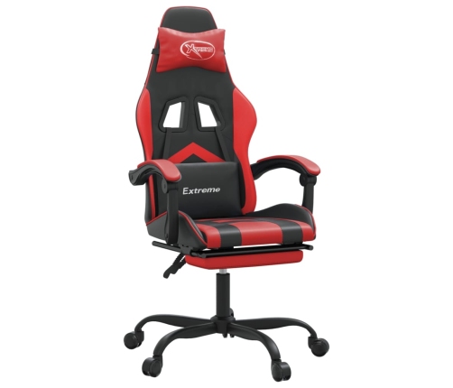 Silla gaming giratoria y reposapiés cuero sintético negro rojo