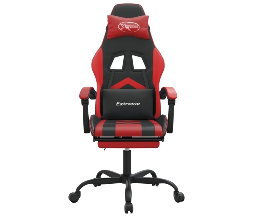 Silla gaming giratoria y reposapiés cuero sintético negro rojo