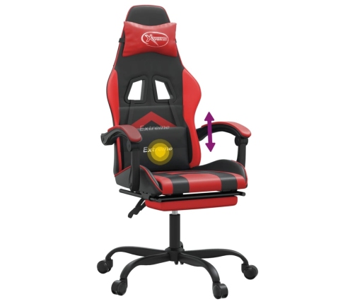 Silla gaming giratoria y reposapiés cuero sintético negro rojo