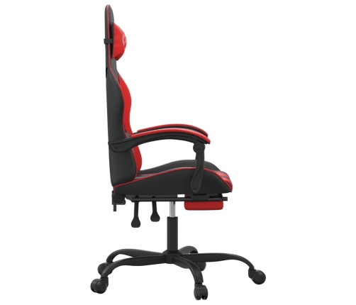 Silla gaming giratoria y reposapiés cuero sintético negro rojo