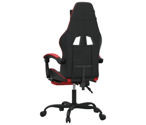 Silla gaming giratoria y reposapiés cuero sintético negro rojo