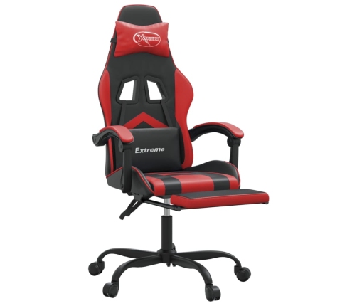 Silla gaming giratoria y reposapiés cuero sintético negro rojo