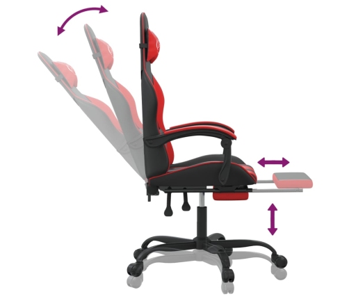 Silla gaming giratoria y reposapiés cuero sintético negro rojo