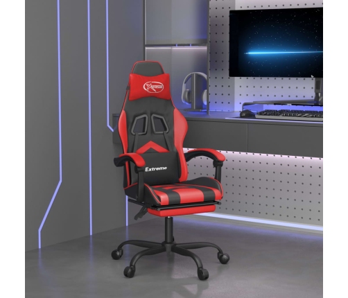 Silla gaming giratoria y reposapiés cuero sintético negro rojo