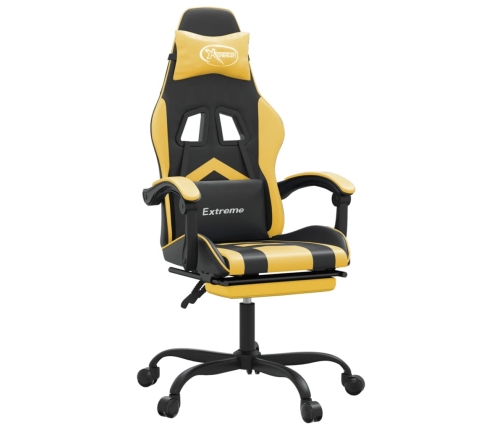 Silla gaming giratoria reposapiés cuero sintético negro dorado