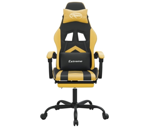 Silla gaming giratoria reposapiés cuero sintético negro dorado