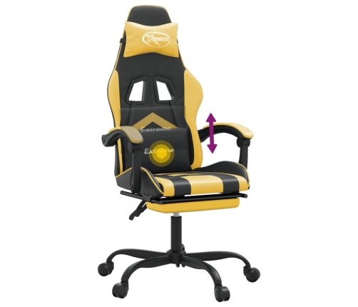 Silla gaming giratoria reposapiés cuero sintético negro dorado