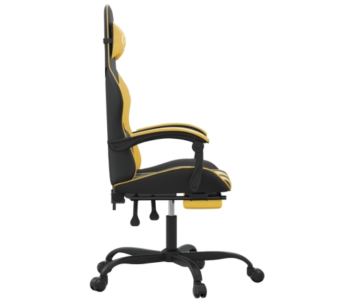 Silla gaming giratoria reposapiés cuero sintético negro dorado