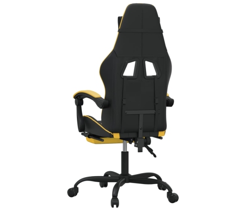 Silla gaming giratoria reposapiés cuero sintético negro dorado