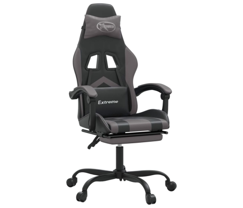 Silla gaming giratoria y reposapiés cuero sintético negro gris