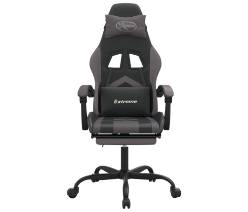 Silla gaming giratoria y reposapiés cuero sintético negro gris