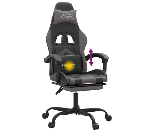 Silla gaming giratoria y reposapiés cuero sintético negro gris