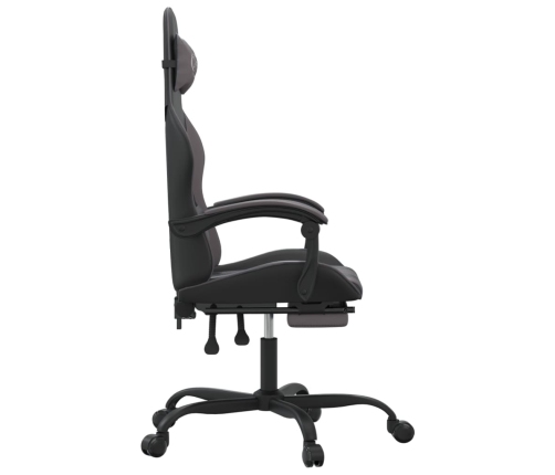 Silla gaming giratoria y reposapiés cuero sintético negro gris