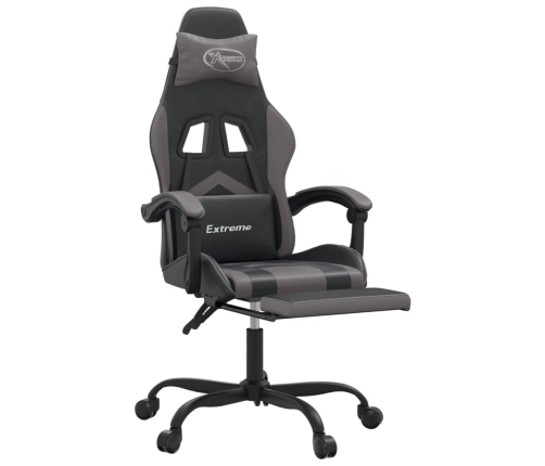 Silla gaming giratoria y reposapiés cuero sintético negro gris