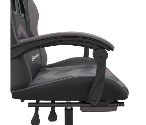 Silla gaming giratoria y reposapiés cuero sintético negro gris