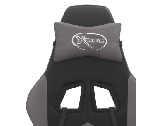 Silla gaming giratoria y reposapiés cuero sintético negro gris