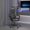 Silla gaming giratoria y reposapiés cuero sintético negro gris