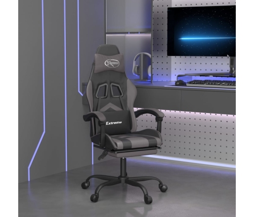 Silla gaming giratoria y reposapiés cuero sintético negro gris