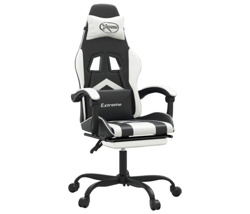 Silla gaming giratoria reposapiés cuero sintético negro blanco