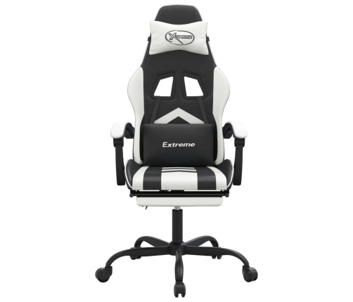 Silla gaming giratoria reposapiés cuero sintético negro blanco