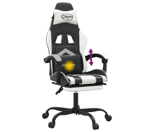 Silla gaming giratoria reposapiés cuero sintético negro blanco