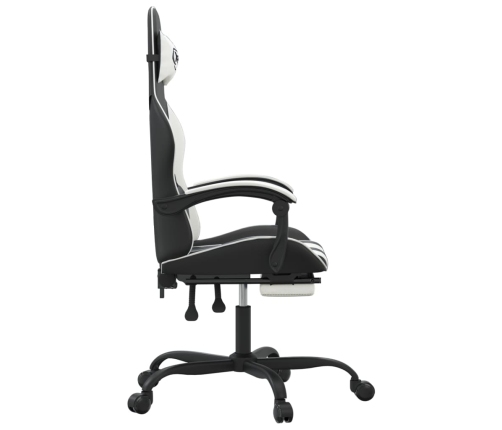 Silla gaming giratoria reposapiés cuero sintético negro blanco