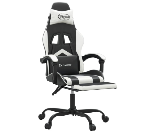 Silla gaming giratoria reposapiés cuero sintético negro blanco