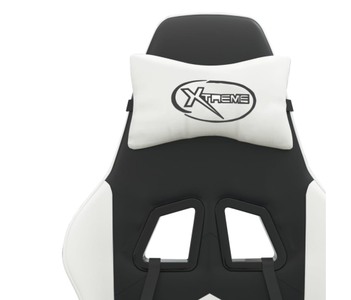 Silla gaming giratoria reposapiés cuero sintético negro blanco