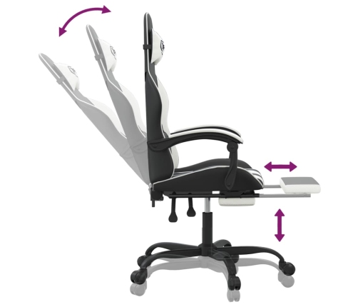 Silla gaming giratoria reposapiés cuero sintético negro blanco