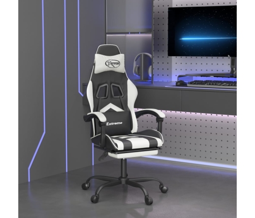 Silla gaming giratoria reposapiés cuero sintético negro blanco