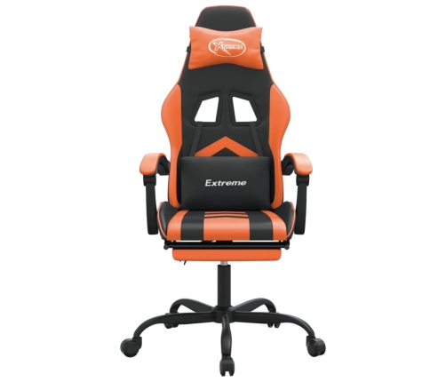 Silla gaming giratoria reposapiés cuero sintético negro naranja