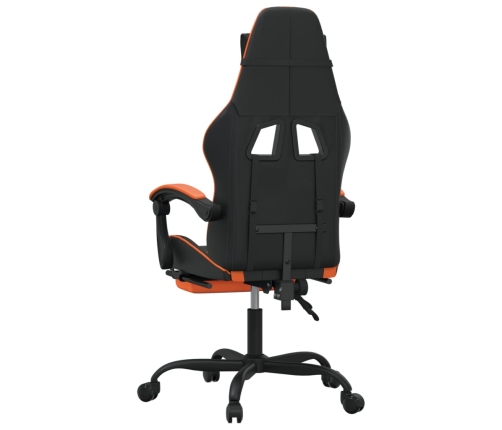 Silla gaming giratoria reposapiés cuero sintético negro naranja