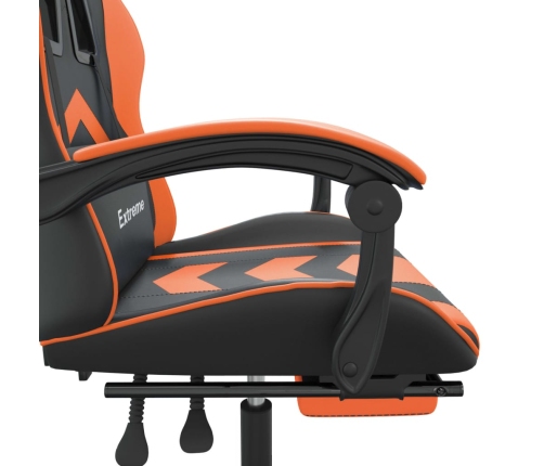 Silla gaming giratoria reposapiés cuero sintético negro naranja