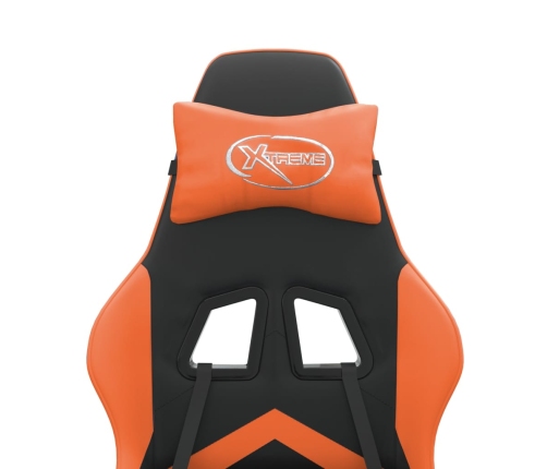 Silla gaming giratoria reposapiés cuero sintético negro naranja