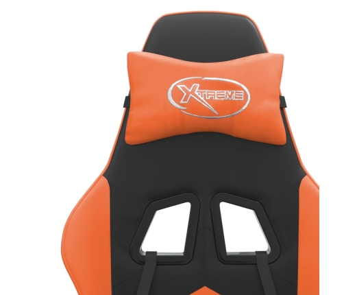 Silla gaming giratoria reposapiés cuero sintético negro naranja